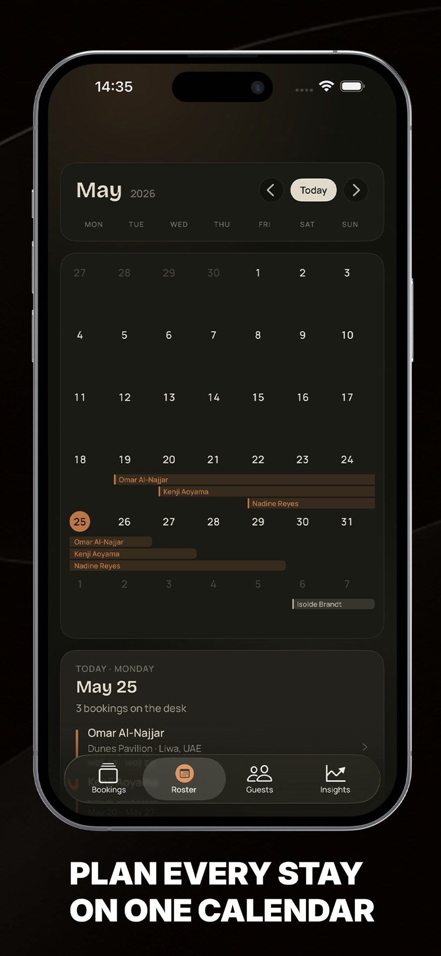 Plan every stay on one calendar